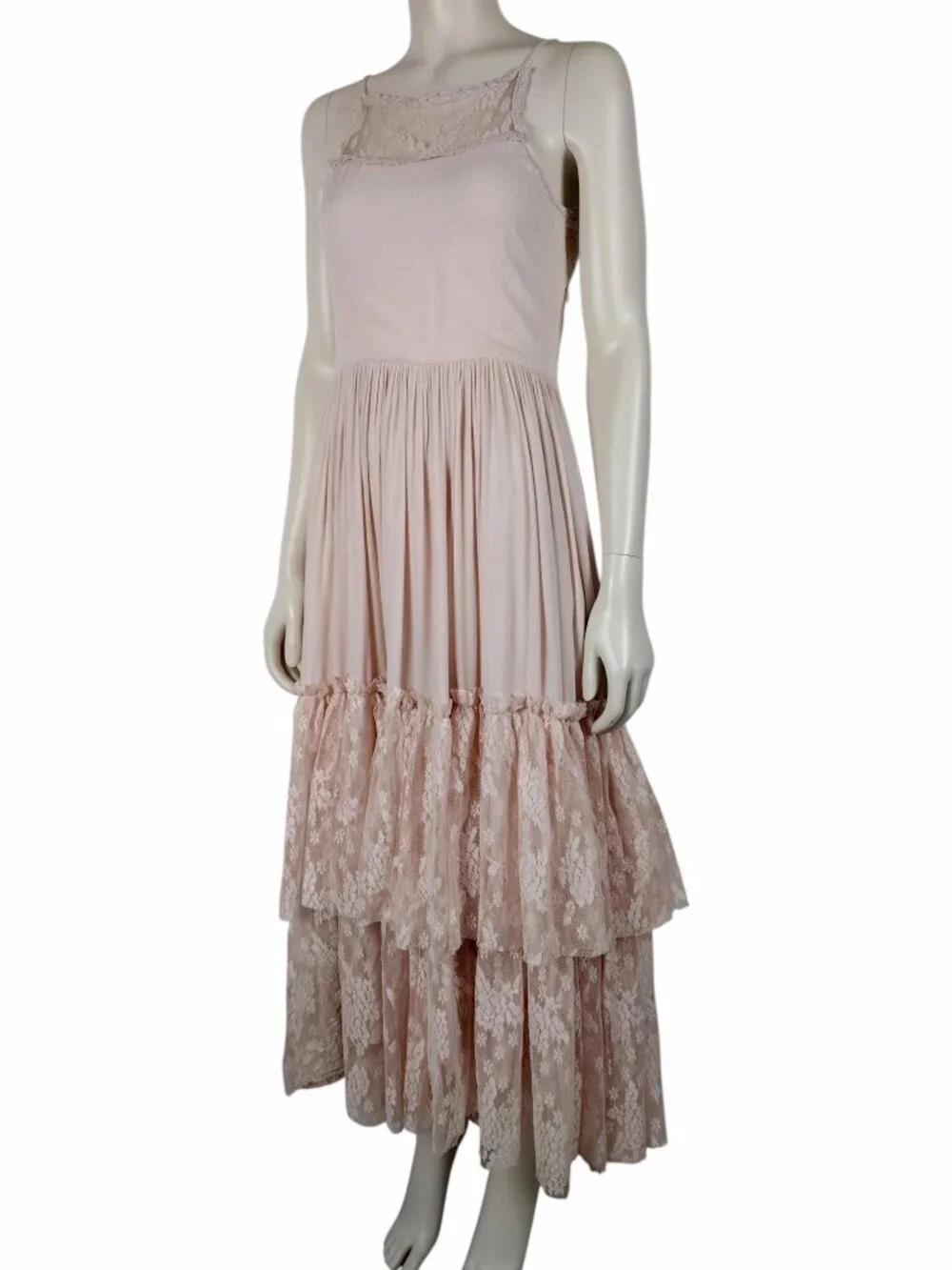 Joy Folie Mia Joy Blush Pink Tiered Lace Full Skirt Boho Maxi Dress Size 14